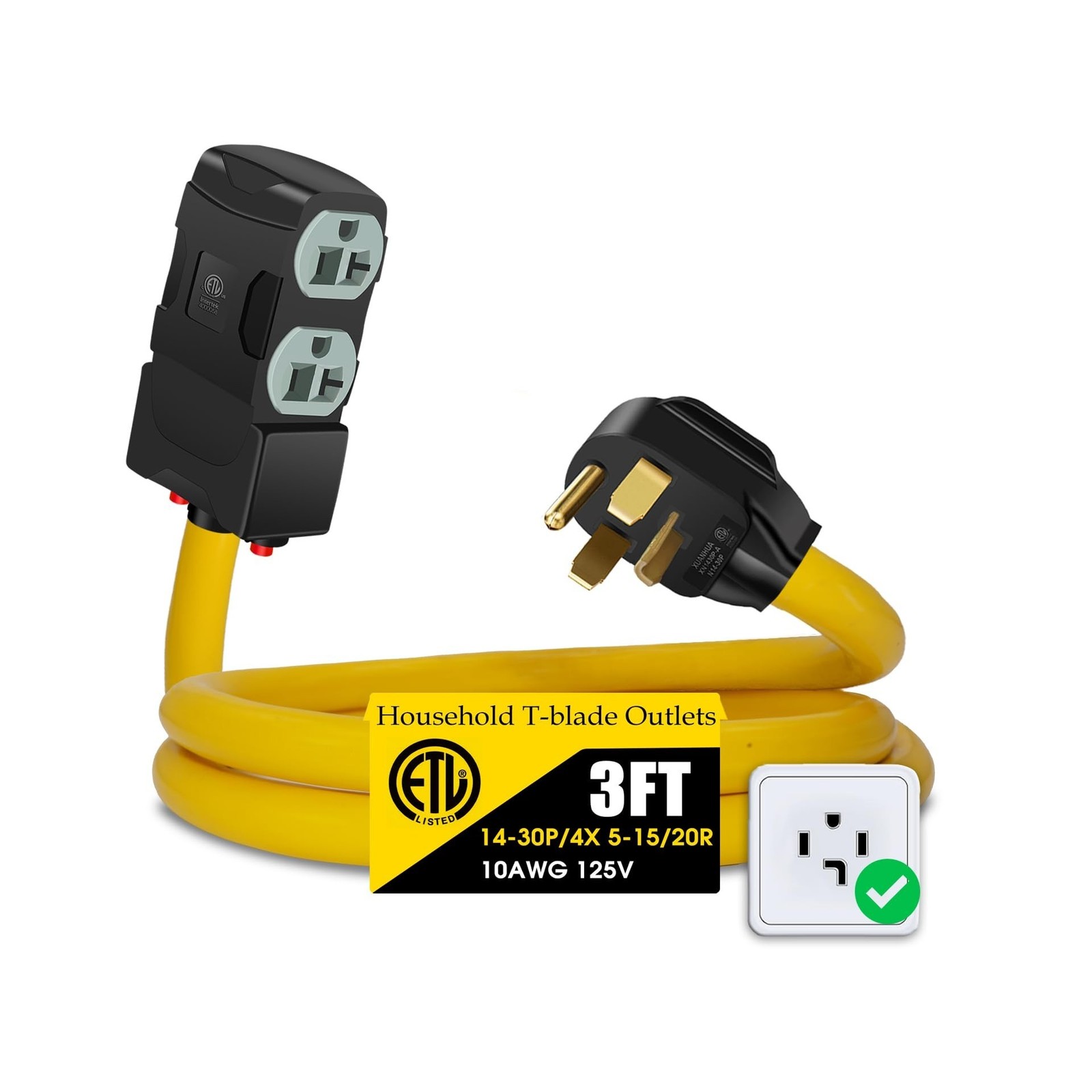 30Amp to 20Amp 110V Adapter, Compatible with NEMA 14-30P to 4X ... FAST USA SHIP