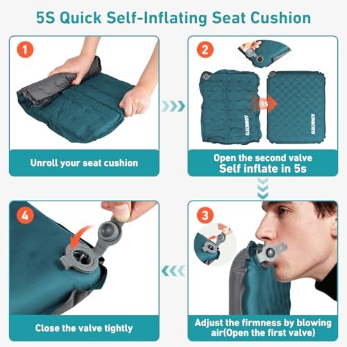 Inflatable Seat Cushion, Self Inflating Memory Foam Stadium Regular Blue-1pack