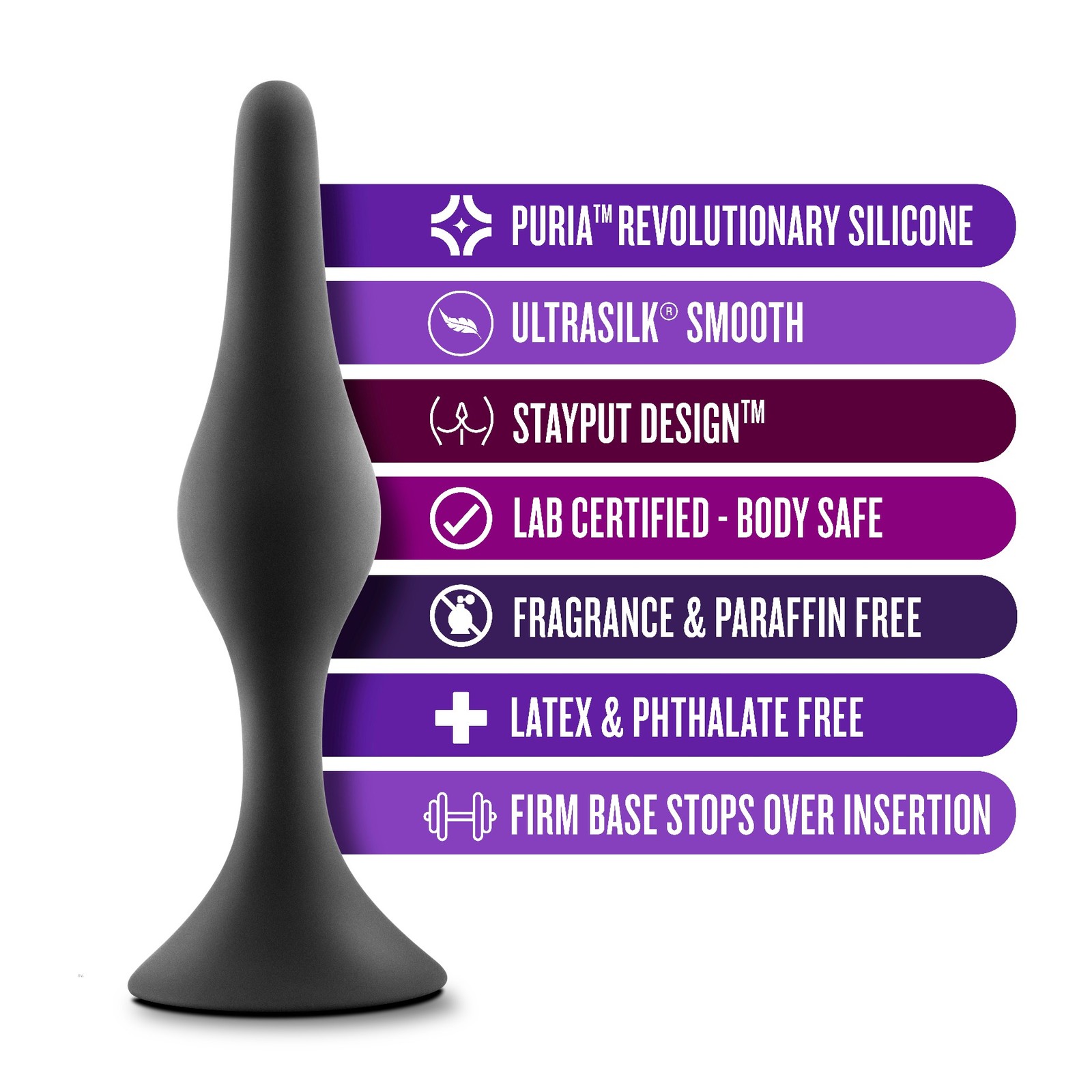 Blush Adventures Platinum Silicone Beginner Plug - Medium - Black