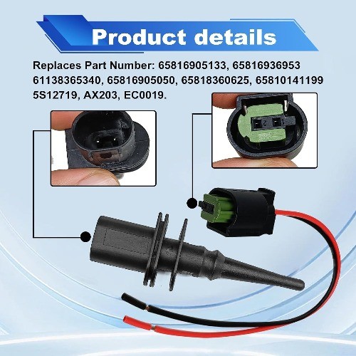 Outside Ambient Air Temperature Sensor & Connector Pigtail Plug 65816905133 Comp