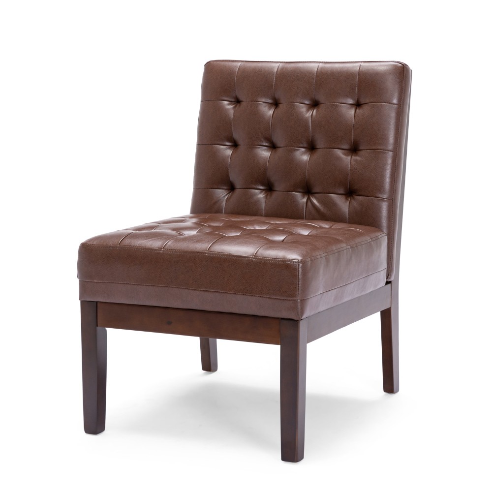 Dark Brown Accent Chair w/ Waffle Stitch, Rubberwood Legs, Modern, Free Shipping
