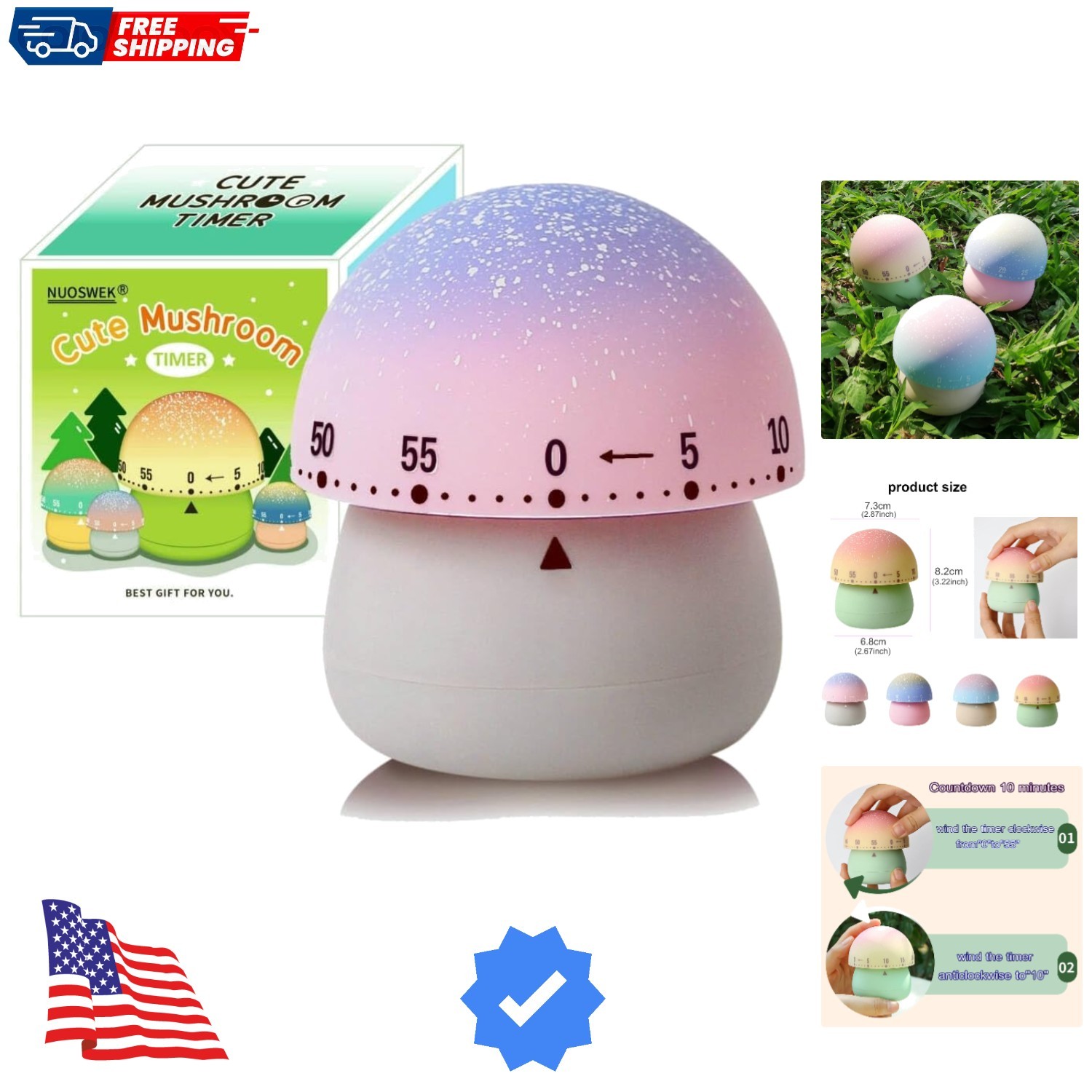 Mechanical Kitchen Timer, Cute Mushroom Timer for Kids, Wind Up 60 Minute Man...