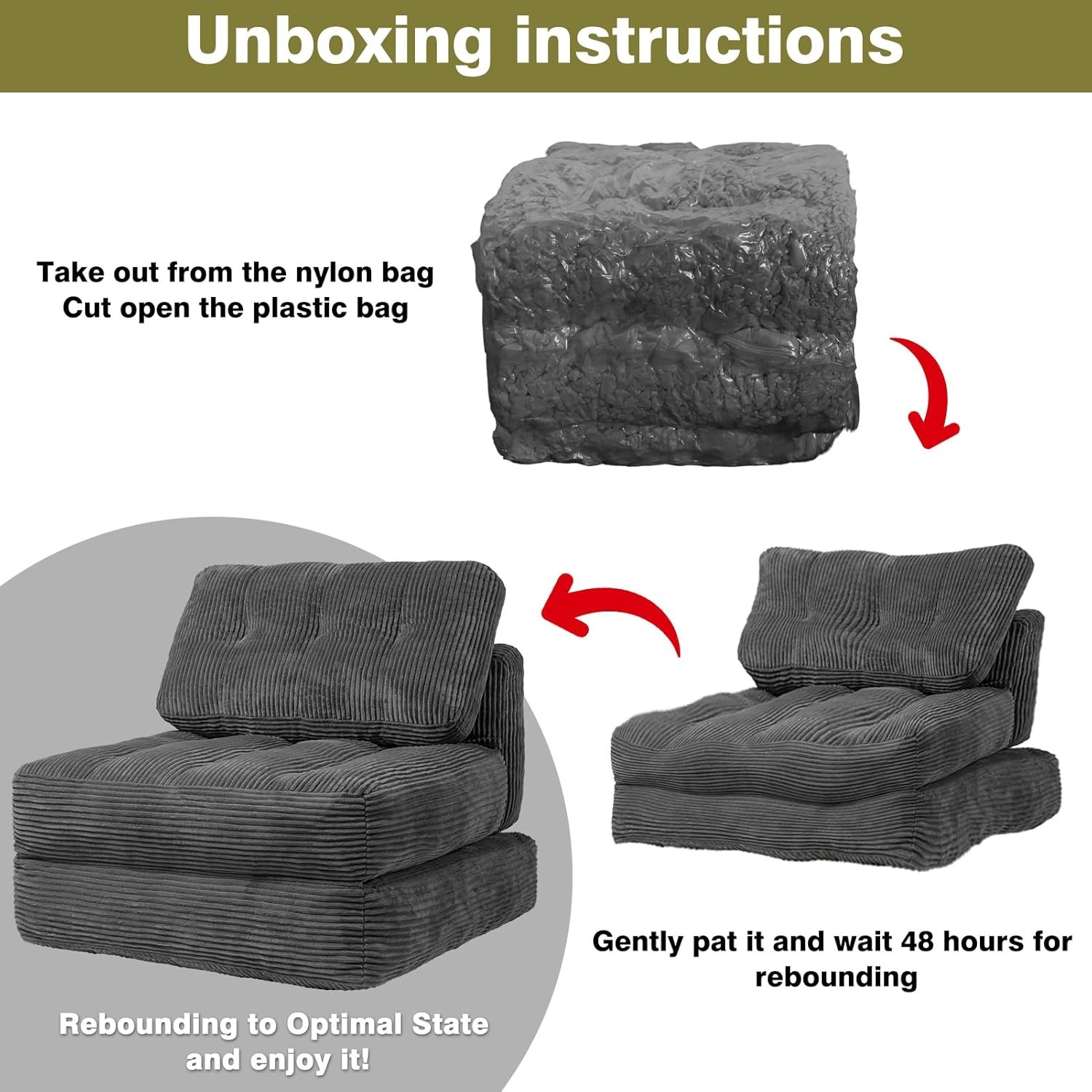 Folding Sofa Bed Convertible Sleeper Sofa Bed W/ Pilow & Back Support 3 in 1