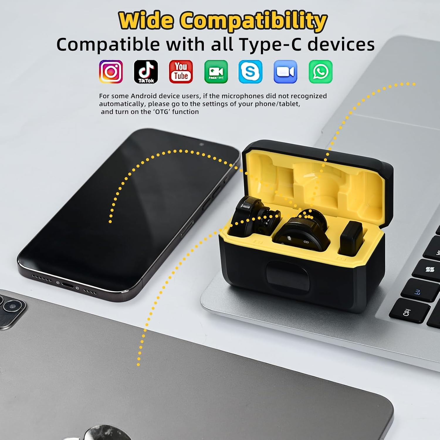 Magnetic Wireless Lavalier Microphone For Type-C Device Noise Cancellation 2 Mic
