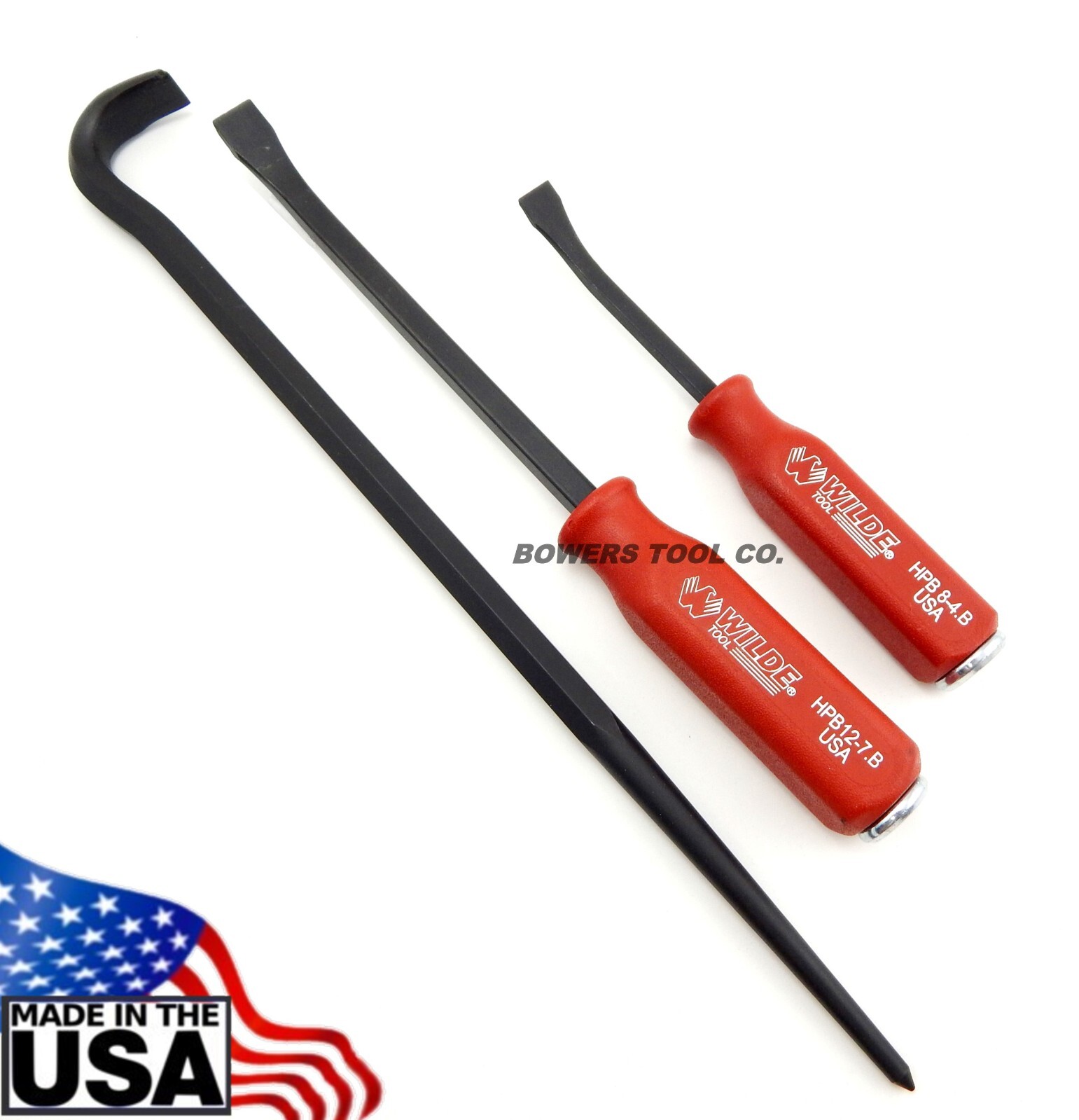 Wilde 3pc Curved Pry Bar Set with Strike Handle Crowbar Line Up 8, 12, 15" USA