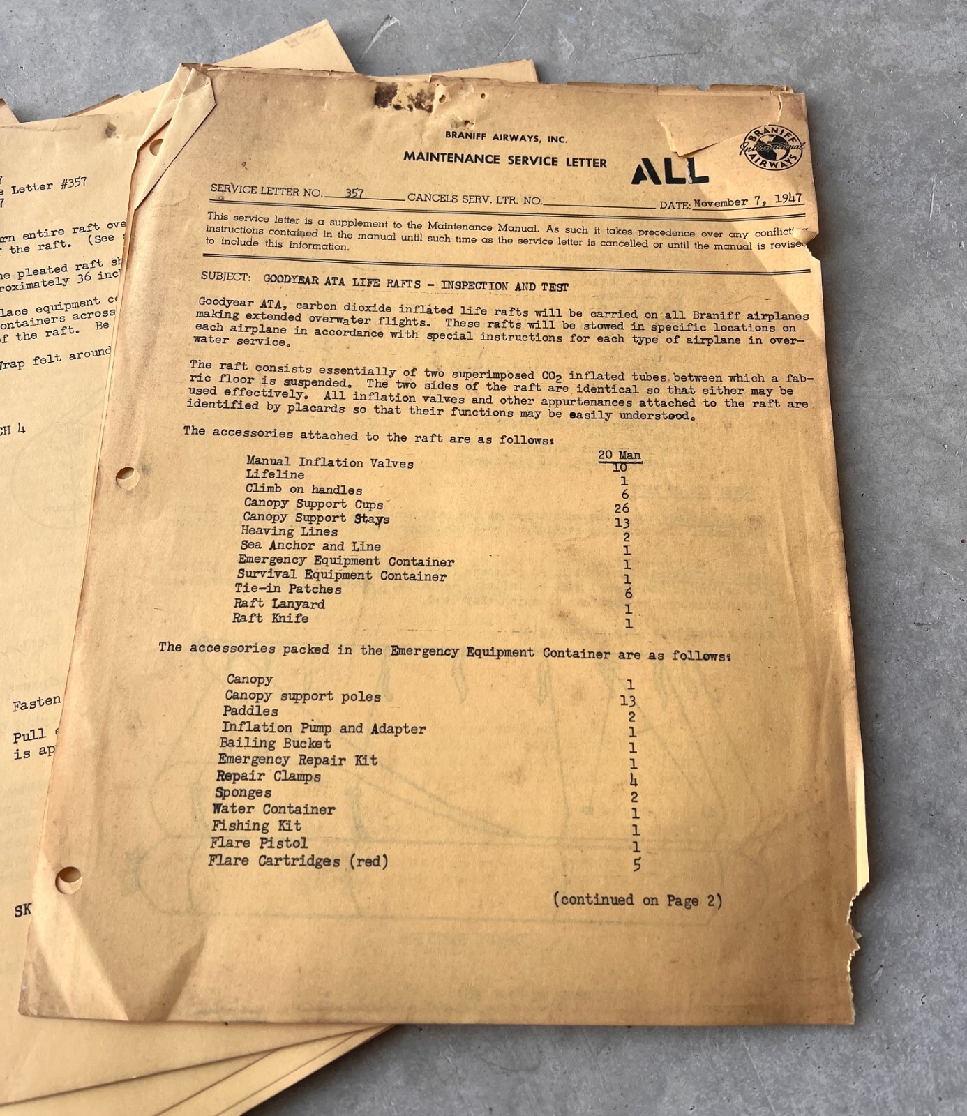 Collection of Braniff Airways Maintenance Service Letters 1940s-1950s Korean War