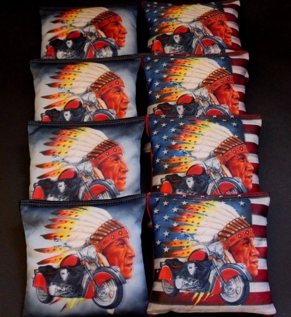 US PATRIOTIC INDIAN CHIEF MOTORCYCLE  8 ACA Regulation Cornhole Bean Bags B208