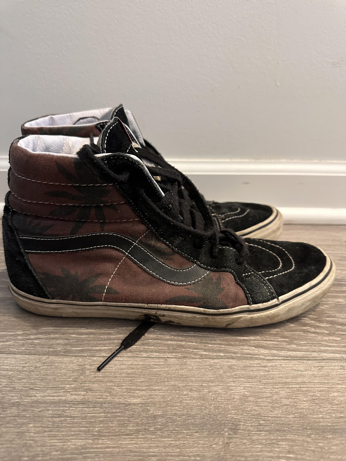 Vans Sk8-Hi Palm Tree Print Black Brown High Top Skate Shoes Unisex Lace Up 10.5