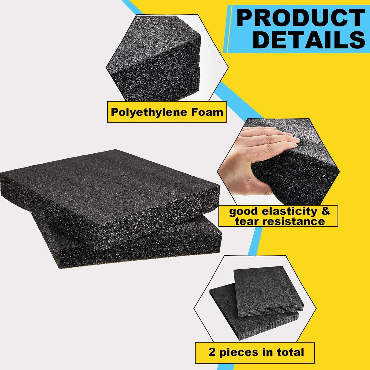 2 Pcs Customizable Polyethylene Foam Sheets 16x12x2" Black Thick Cuttable Foa...