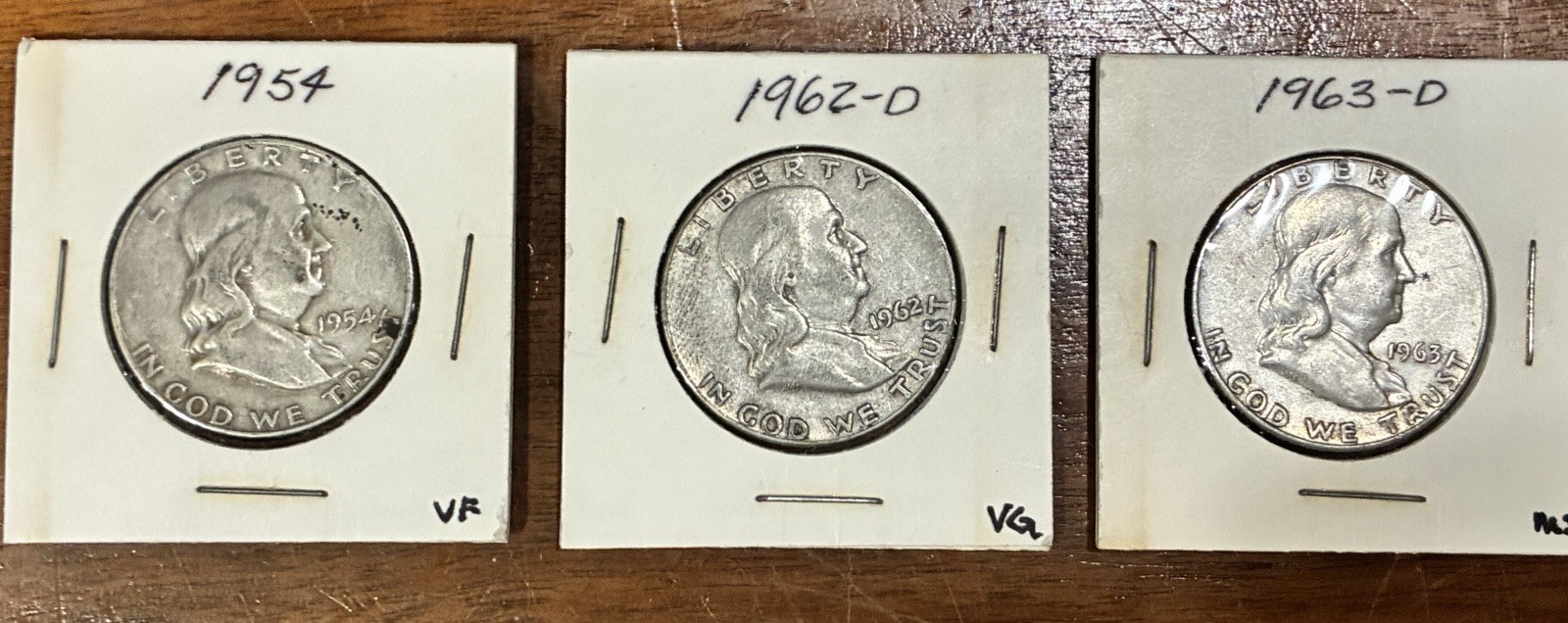 3x Franklin Half Dollar Silver Business Strike 1954, 1962 & 1963