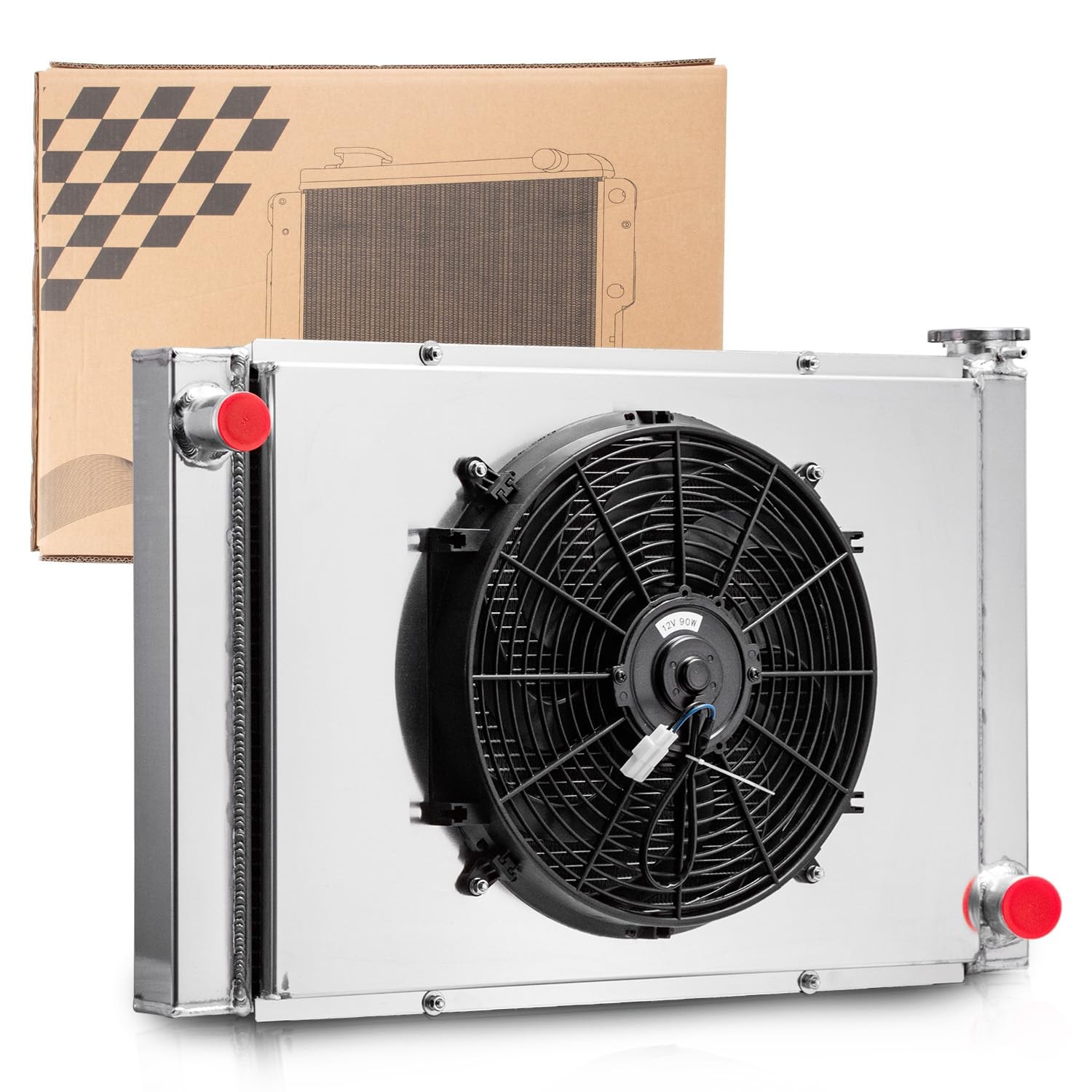 Universal Radiator with Fan 19 x 29 for SBC Heavy Duty Aluminum 2 Row