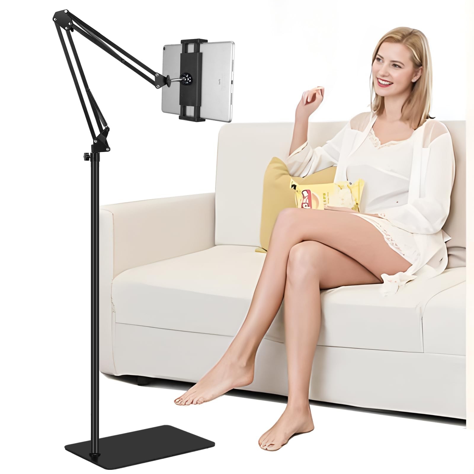 Tablet Floor Stand With Heavy Duty Base Overhead Bed Phone Stand Angle Height Ad