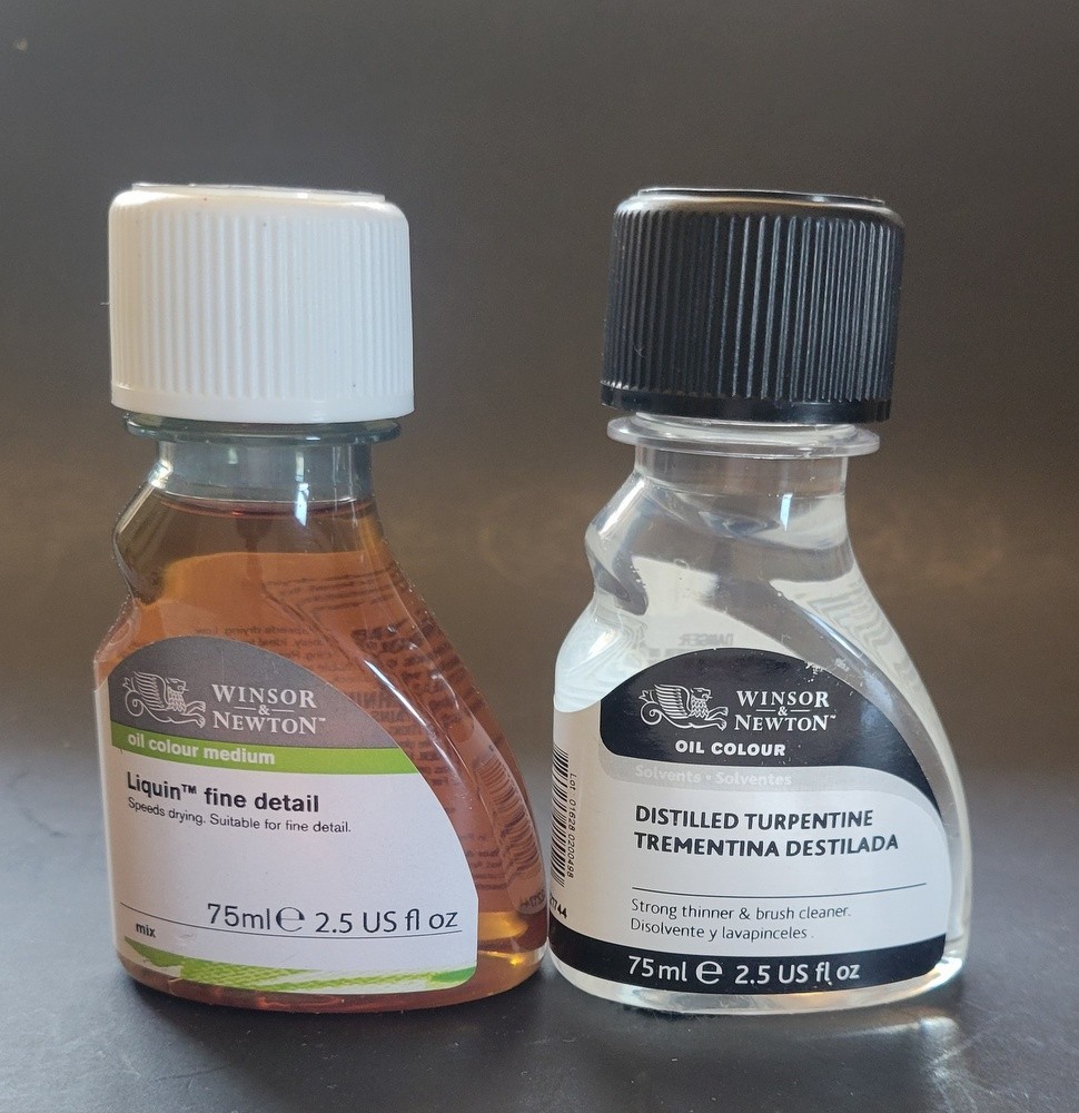2x Winsor & Newton Products: Liquin Fine Detail & Distilled Turpentine - 75ml ea