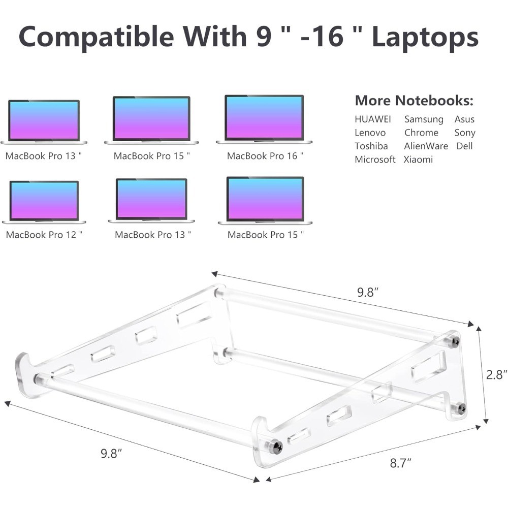 Acrylic Laptop Stand for Desk Clear Ventilated Computer Riser Ergonomic Sturdy