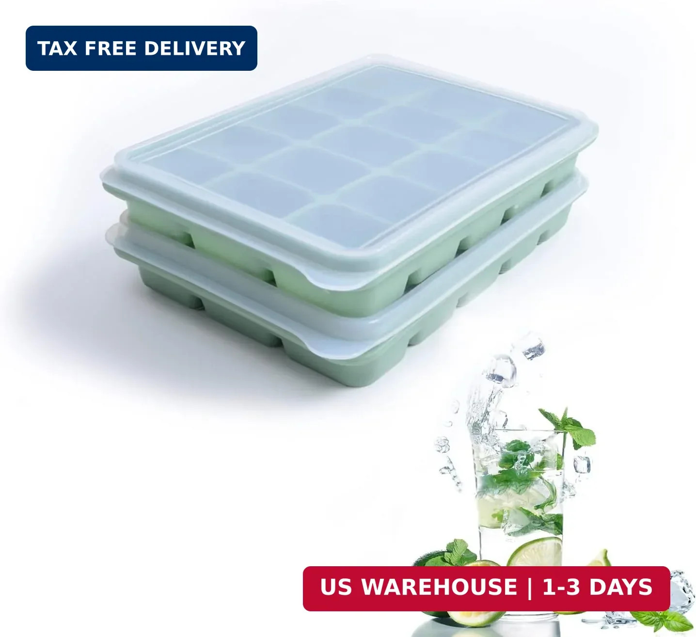 Tvmania Ice Cube Trays Set of 2, 15-Cube Silicone Molds with Removable Lids | St