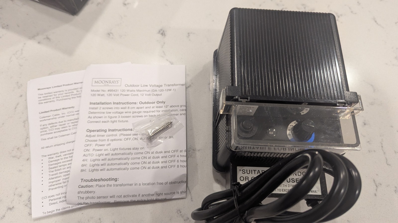 Moonrays 95431 Low Voltage Lighting Control Transformer 120W 12V Timer Photocell
