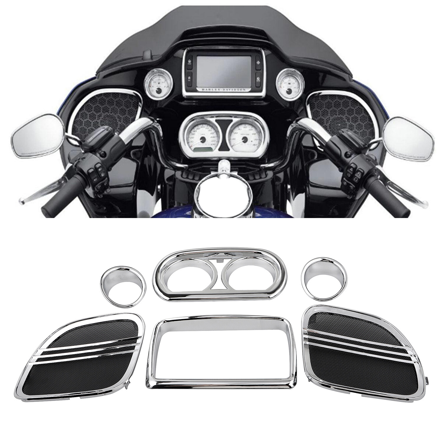 Chrome Inner Fairing Speedometer Radio Speaker Trim For Harley Road Glide FLTRX