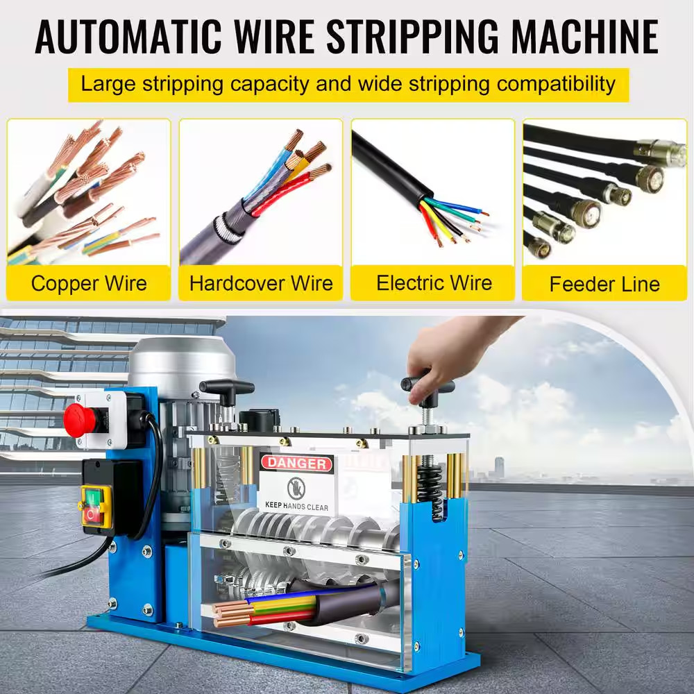 Electric Wire Stripping Machine, 370W 0.06-1.5 In. Automatic Motorized Cable Str