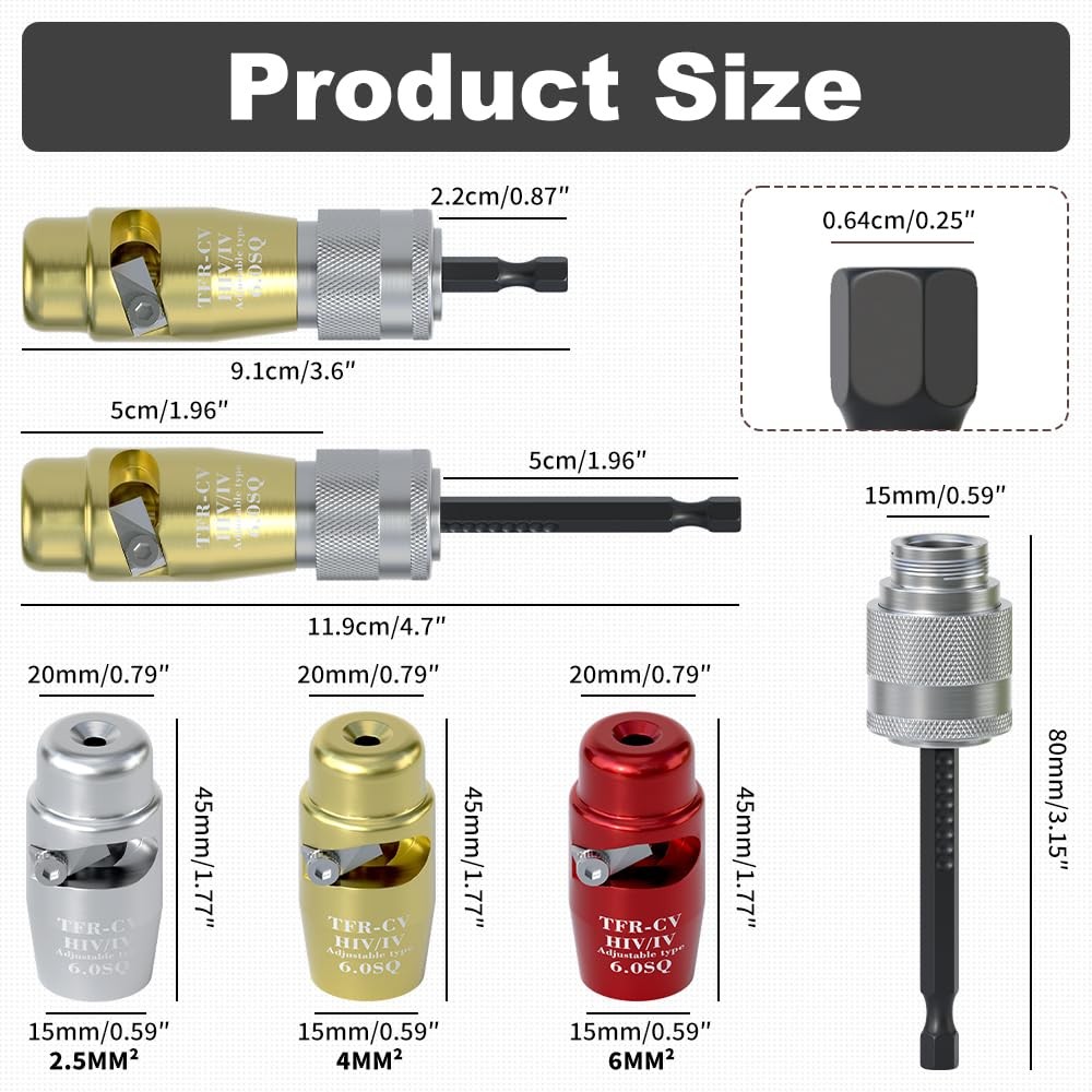 Fivepears Electric Wire Stripper Set Adjustable 2.5 4.0 6.0 Square Aluminum