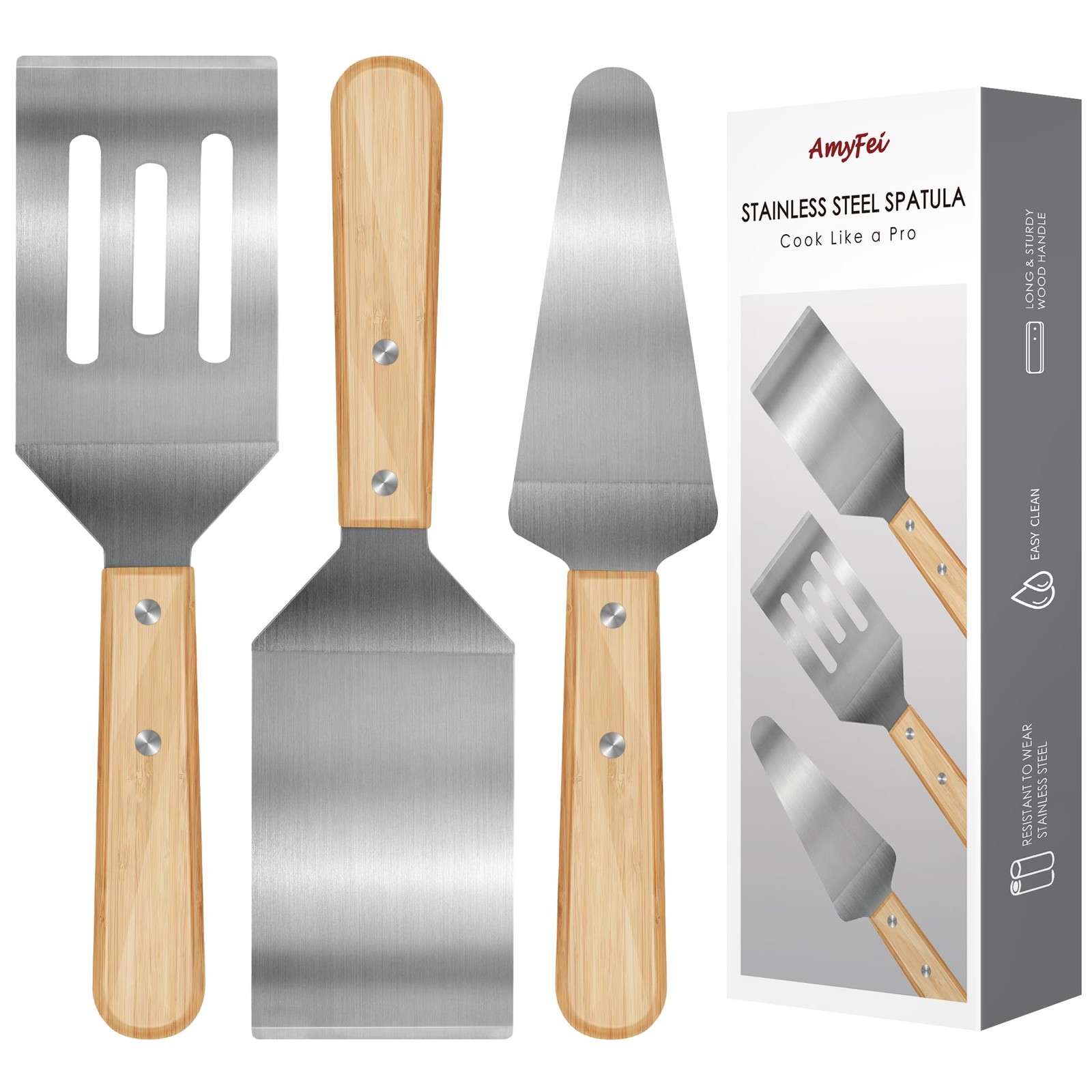 3 Pieces Stainless Steel Spatula Set,Metal Spatula for Cast Iron Skillet,Meta...