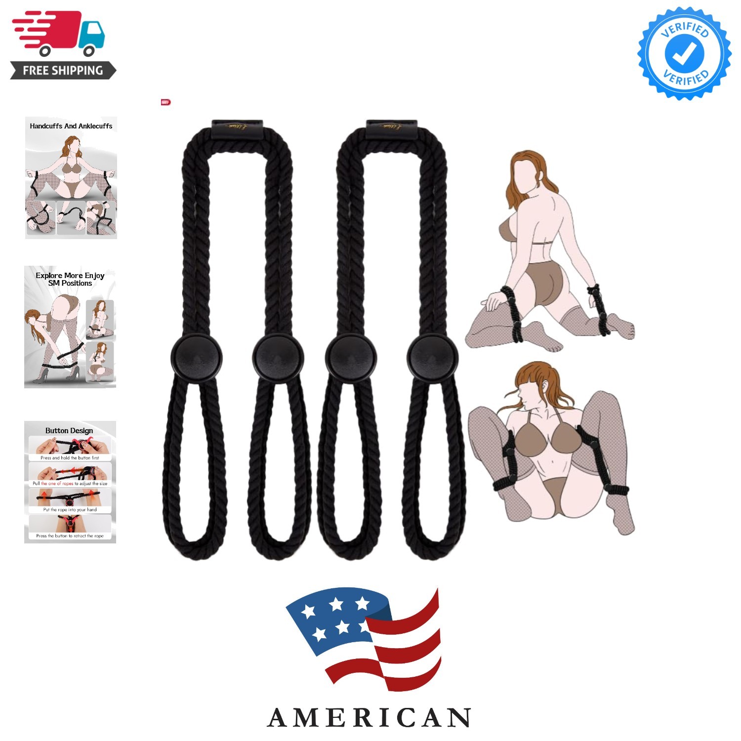 BDSM Rope Sex Restraint Handcuffs - 2 Pcs Sex Bondge Restraints Toy Cotton SM Ha