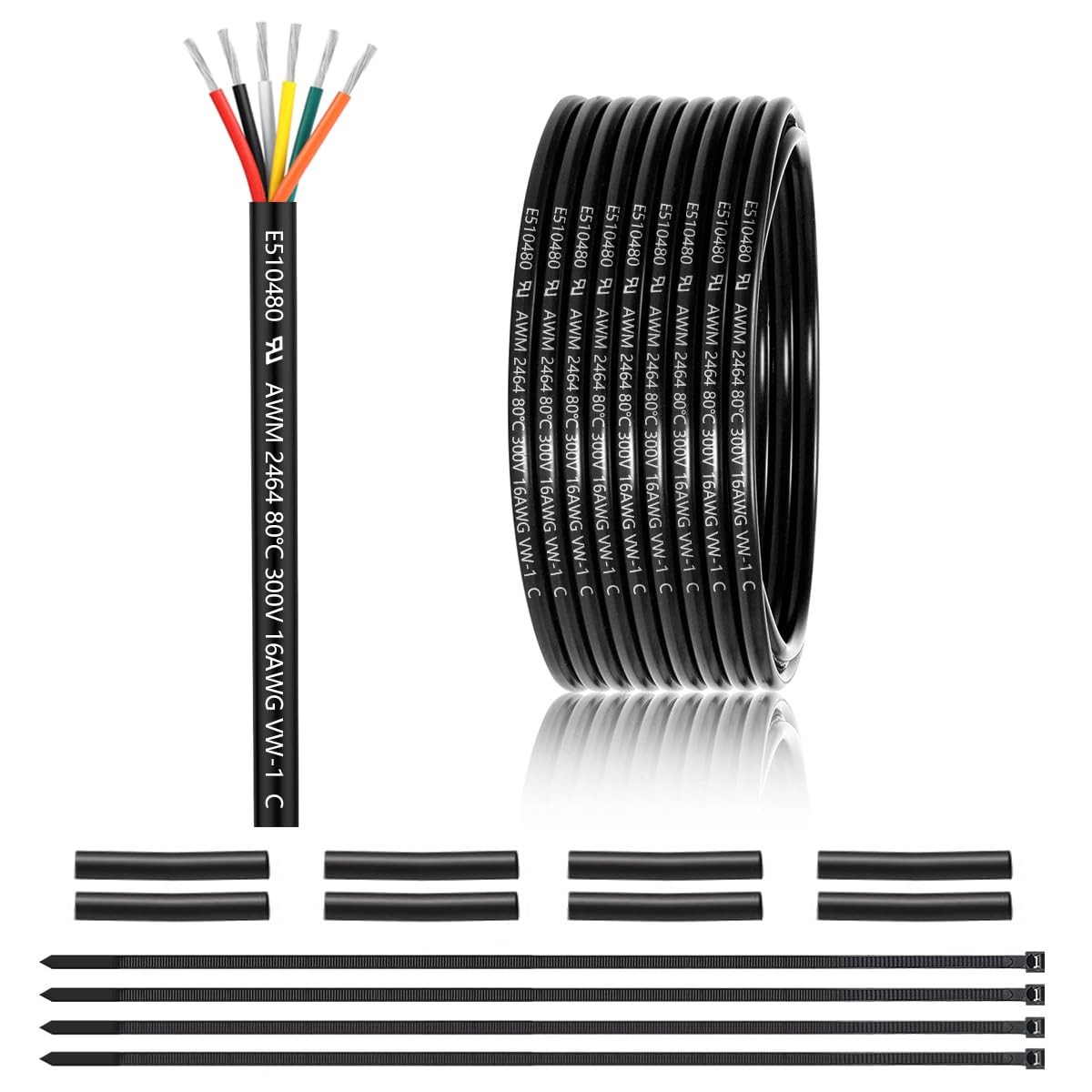 16 Gauge 6 Conductor Electrical Wire 25FT, UL 2464 16 AWG 6 GRAY