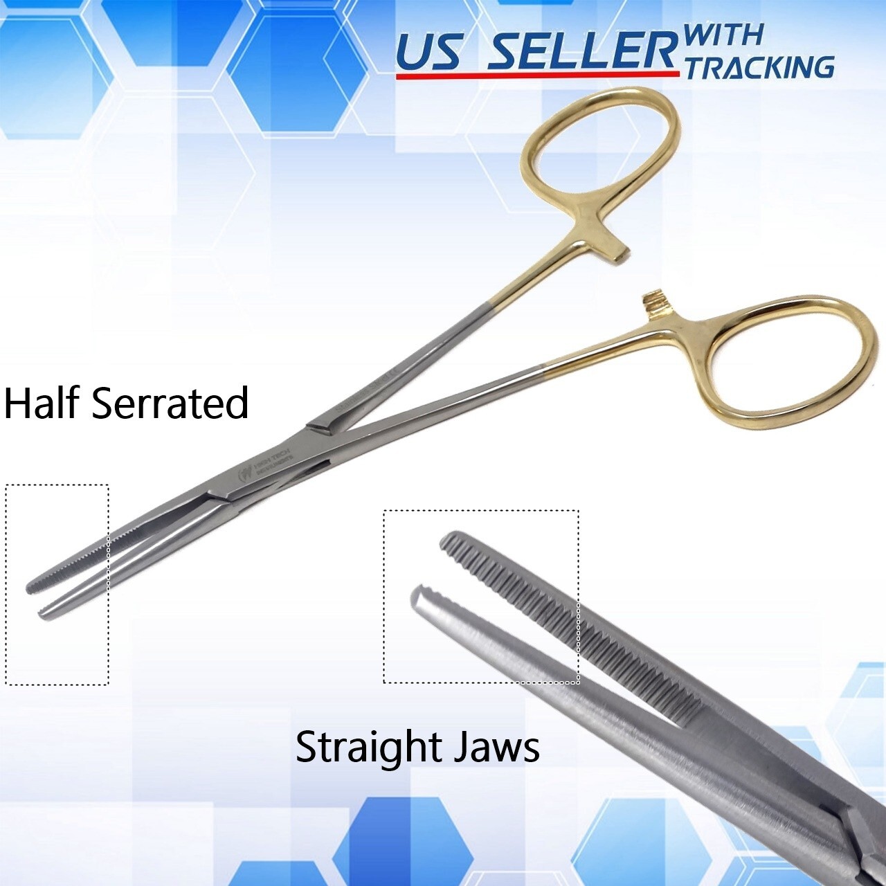 1 piece Kelly Hemostat Forceps Gold Handle Surgical Medical EMS 5.5" Stainless