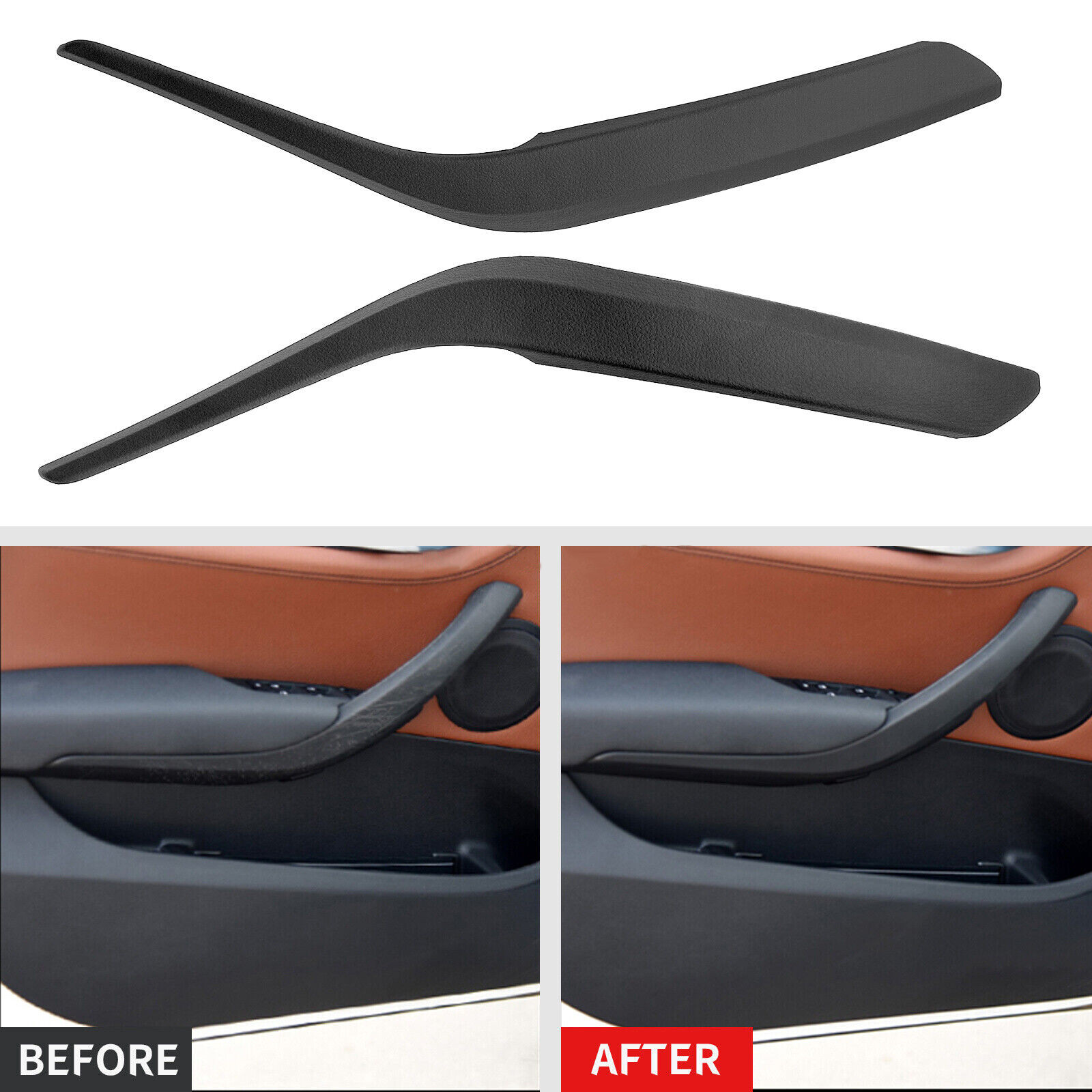 Left&Right Inner Door Handle Pull Panel Trim Black for 2010-2015 BMW X1 E84