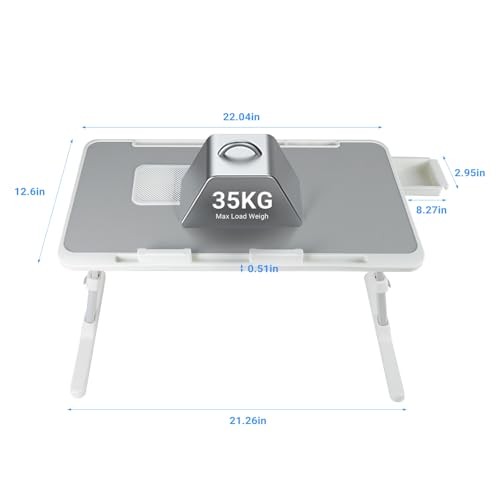 Laptop Lap Desk with Cooling Fan - Adjustable with Light, USB, Grey,56-32cm