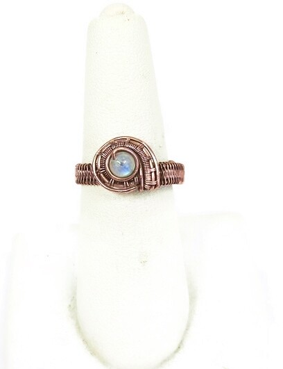 Moonstone Adjustable Ring, Woven in Copper Wire