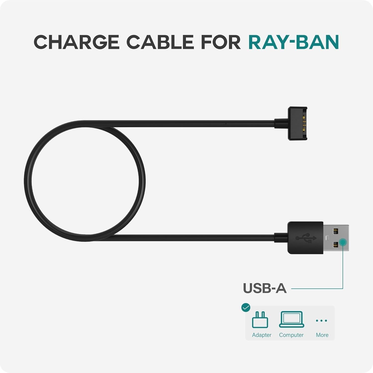 Charger Cable Compatible with Ray-Ban Stories Smart Glasses - 1M