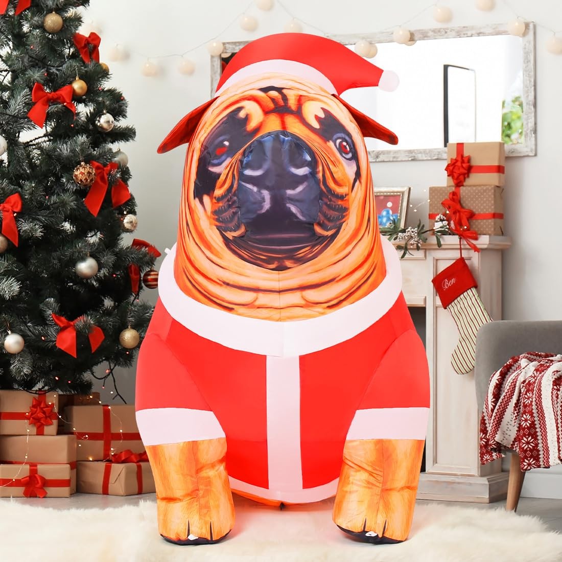 COMIN 4 FT Tall Christmas Inflatables Dog Outdoor Decorations red