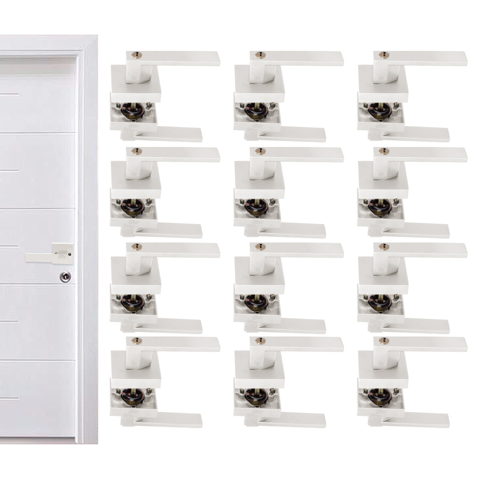 12Pack Silver Passage Door Lever Silver Interior Door Knobs Entry Locks W/ Keys