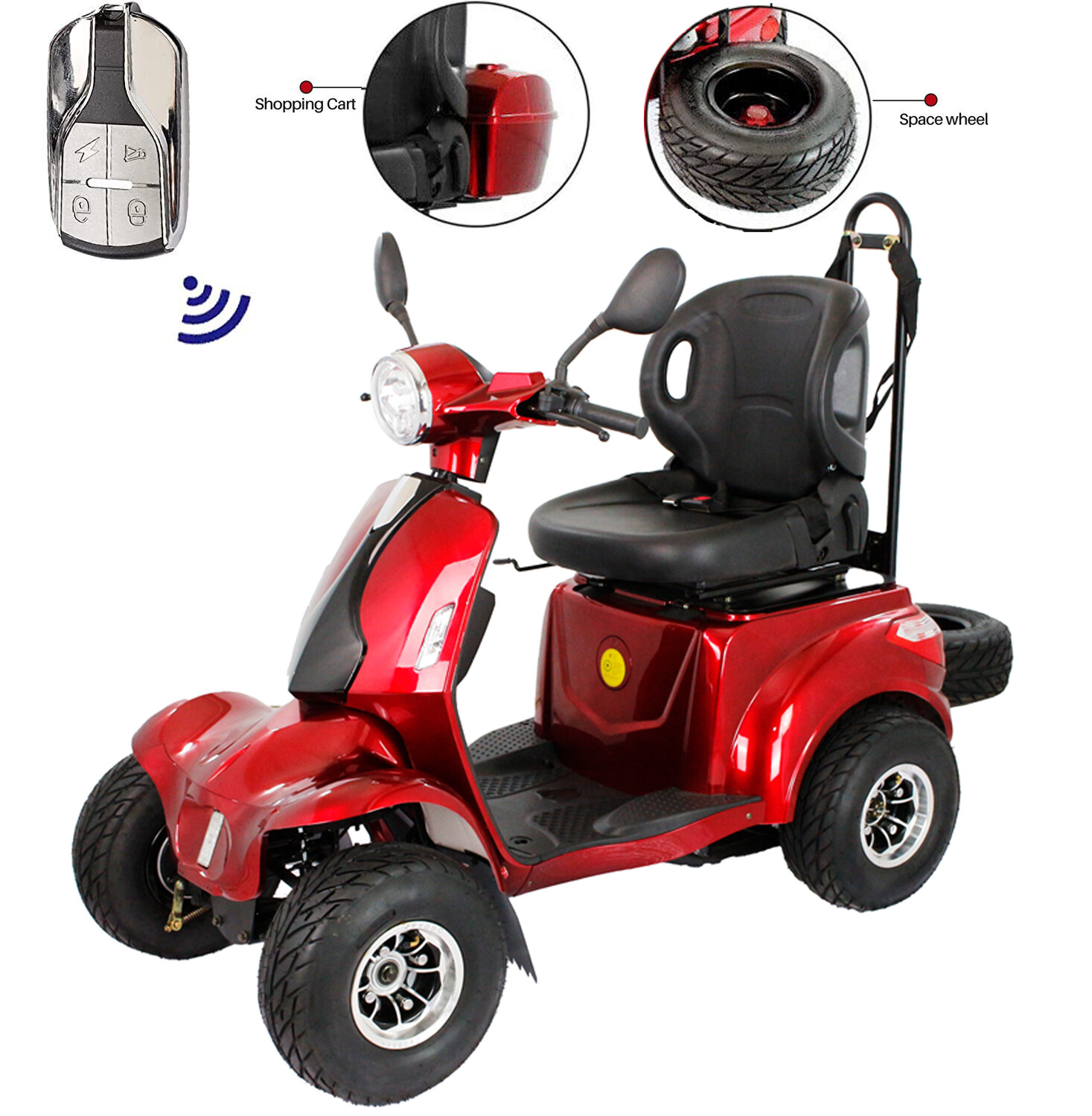 Electric Golf Mobility Scooter Four Wheel Travel 1000W 60V 20AH for Adult Senior