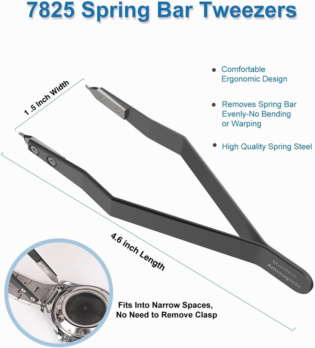 Watch Spring Bar Tool, 7825 Spring Bar Tweezers Lug Removal Fitting Tool Silver