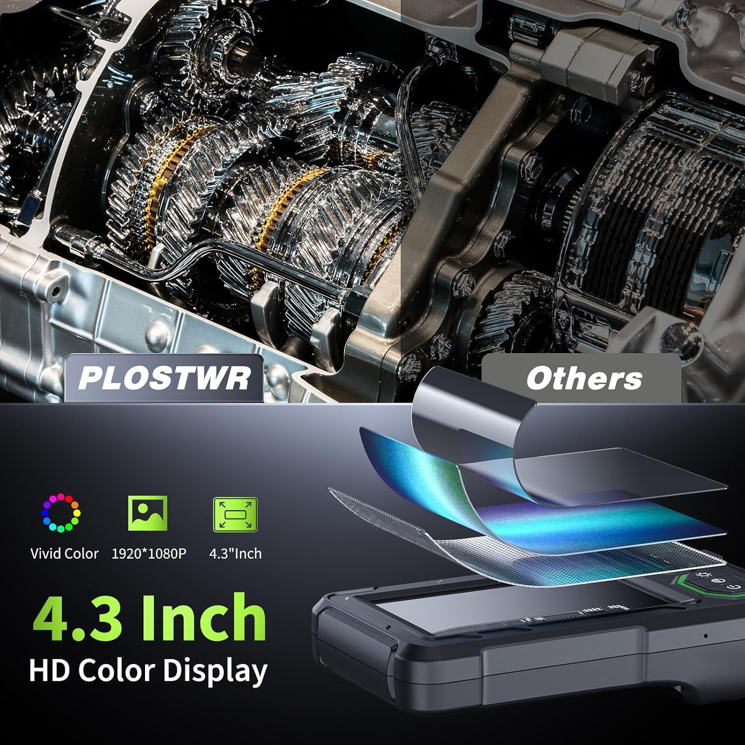 Endoscope Camera with Light, 4.3" Inspection Camera, 1920P HD Borescope with 8 L