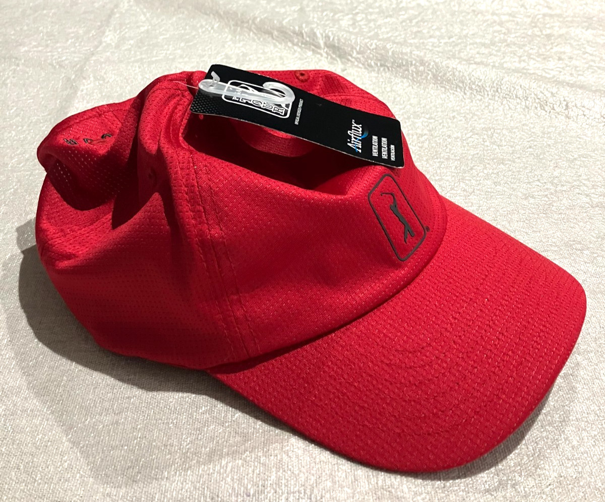 PGA Tour Airflux Ventilation Golf Cap, Red, Adjustable, NWT