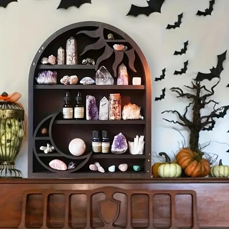Wood Storage Shelf Wall Shelf Crescent Sun And Moon Crystal Shelf 1 Piece