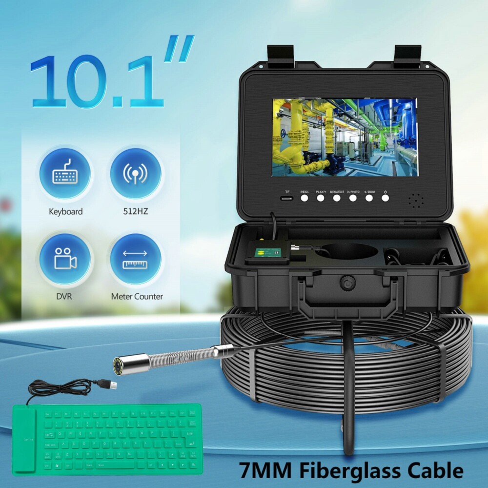 10.1" 30M Self-Leveling Sewer Drain Inspection Pipe Camera 512HZ signal DVR 7mm