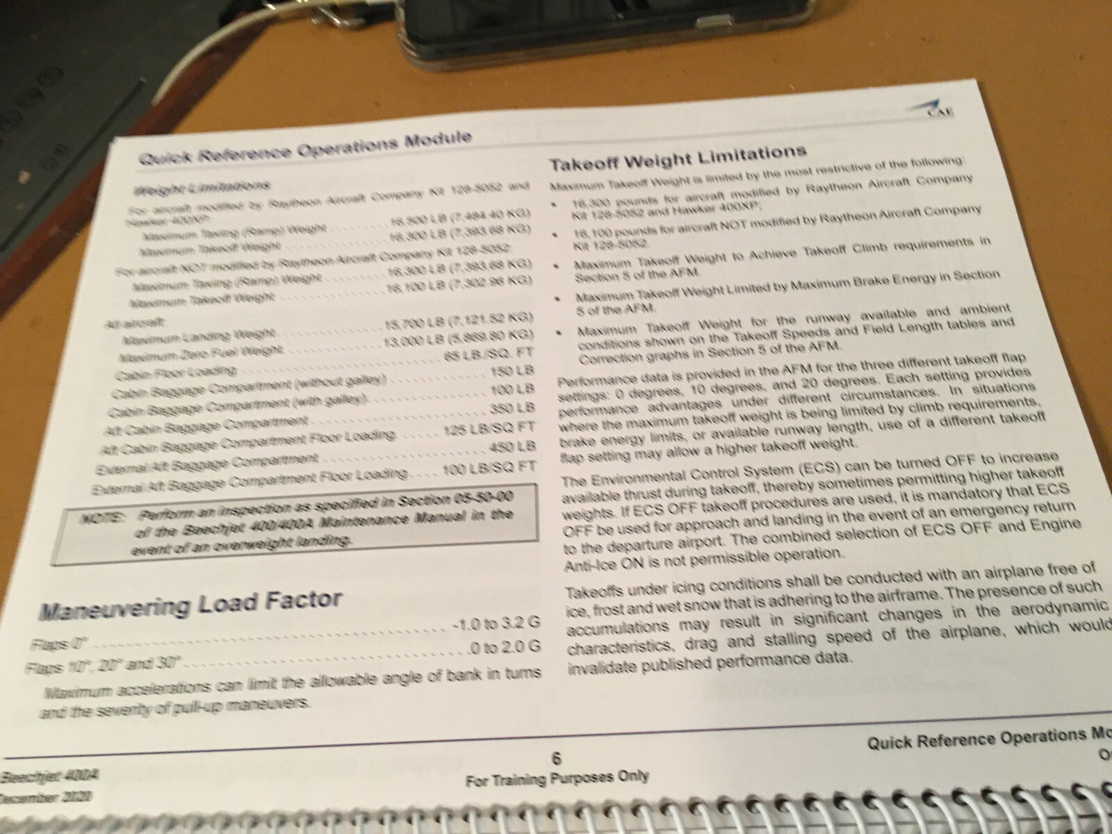 BeechJet 400A Quick Reference Operations Booklet Manual