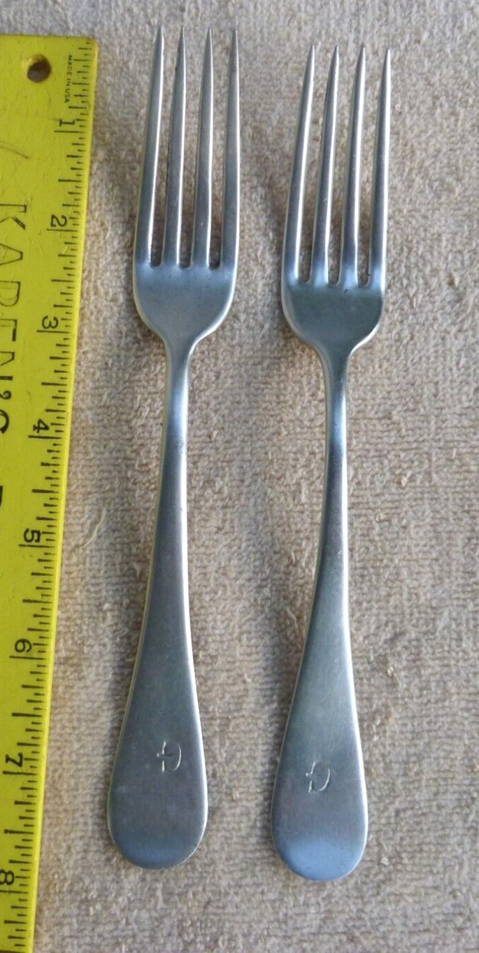 NICKEL SILVER 18 brand DINNER FORKS smooth round handle Mono: 5/16" G set of 2