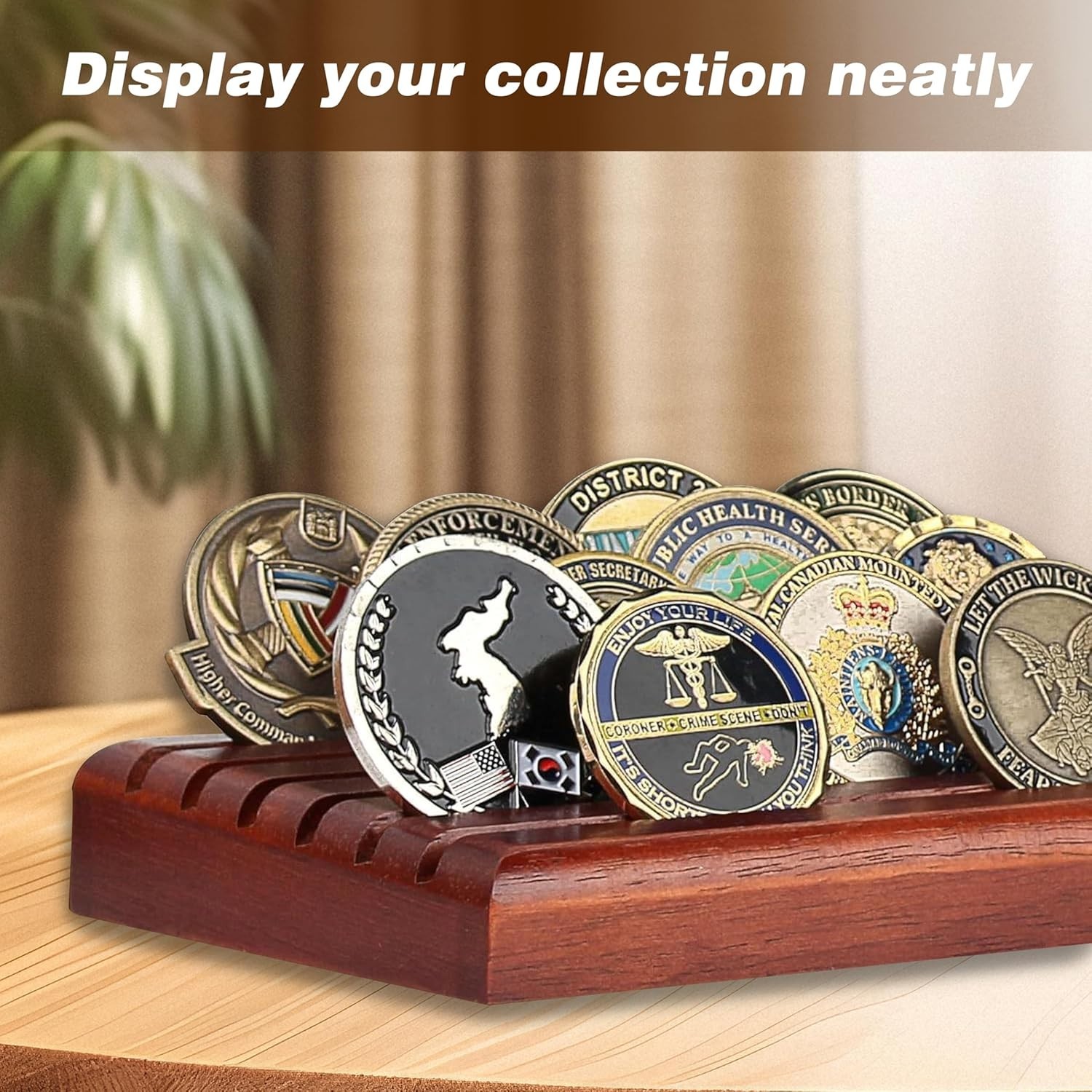 Challenge Coins Display Holder, Solid Wood Challenge Coin Stand, 6 Row Coins ...