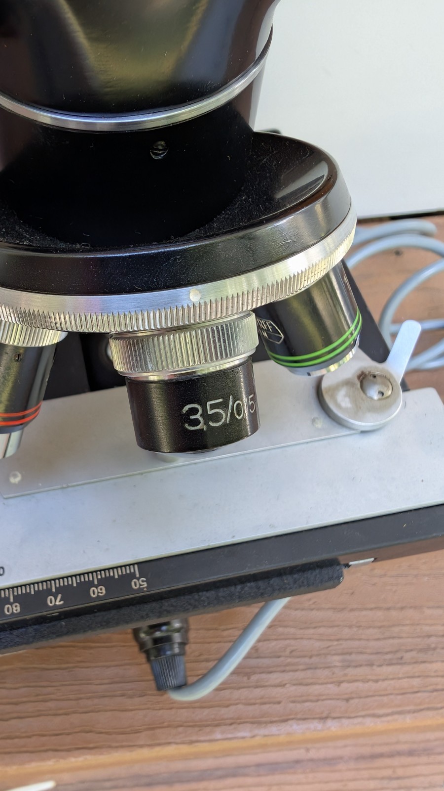 VTG. STEINDORFF, BERLIN MICROSCOPE WITH OBJECTIVES, LIGHT, ORIGINAL FITTED BOX.