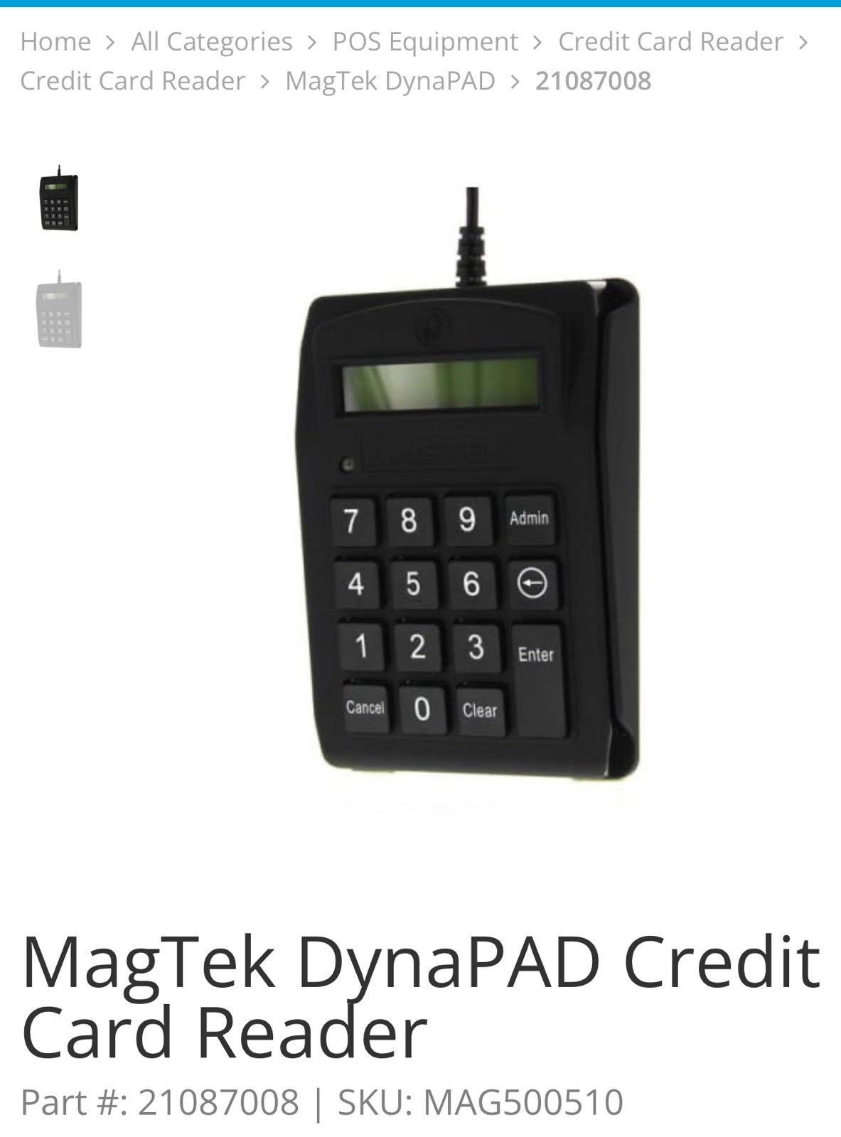 Magtek 21087008 Rev G USB DynaPad MRS and Keypad Card Reader New In Box
