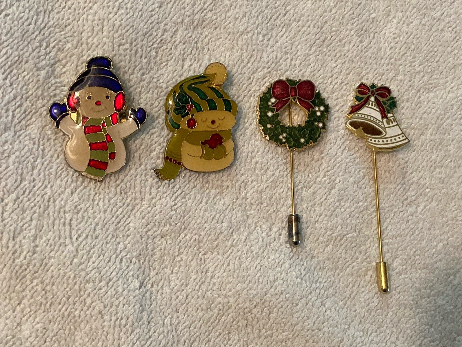 Vintage 1970's Centennia Christmas Brooch Pins Stick Pins Gold Enamel - Lot of 4