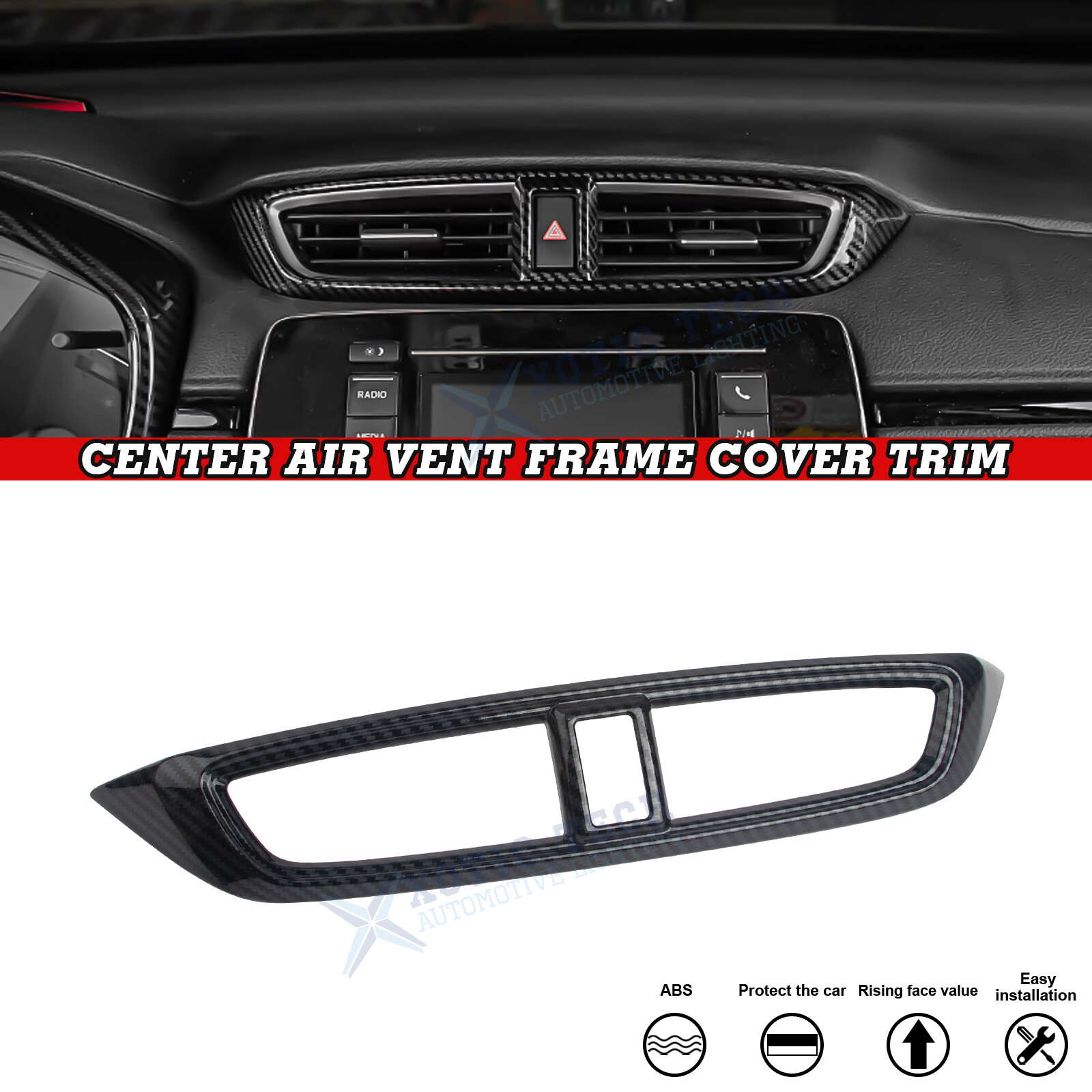 Carbon Fiber Texture Dash Center AC Vent Outlet Cover For Honda CR-V 2017-2022