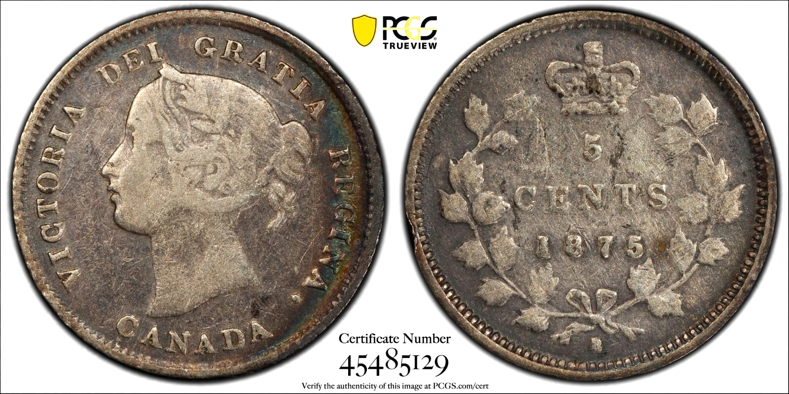 1875-H Canada 5 Cent - PCGS VF Details, Scarce Key Date