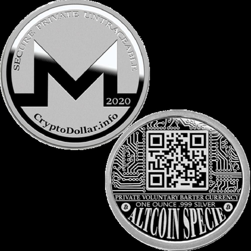 Liberty CryptoDollar Monero Altcoin Bitcoin Specie Silver Round Coin QR Code XMR