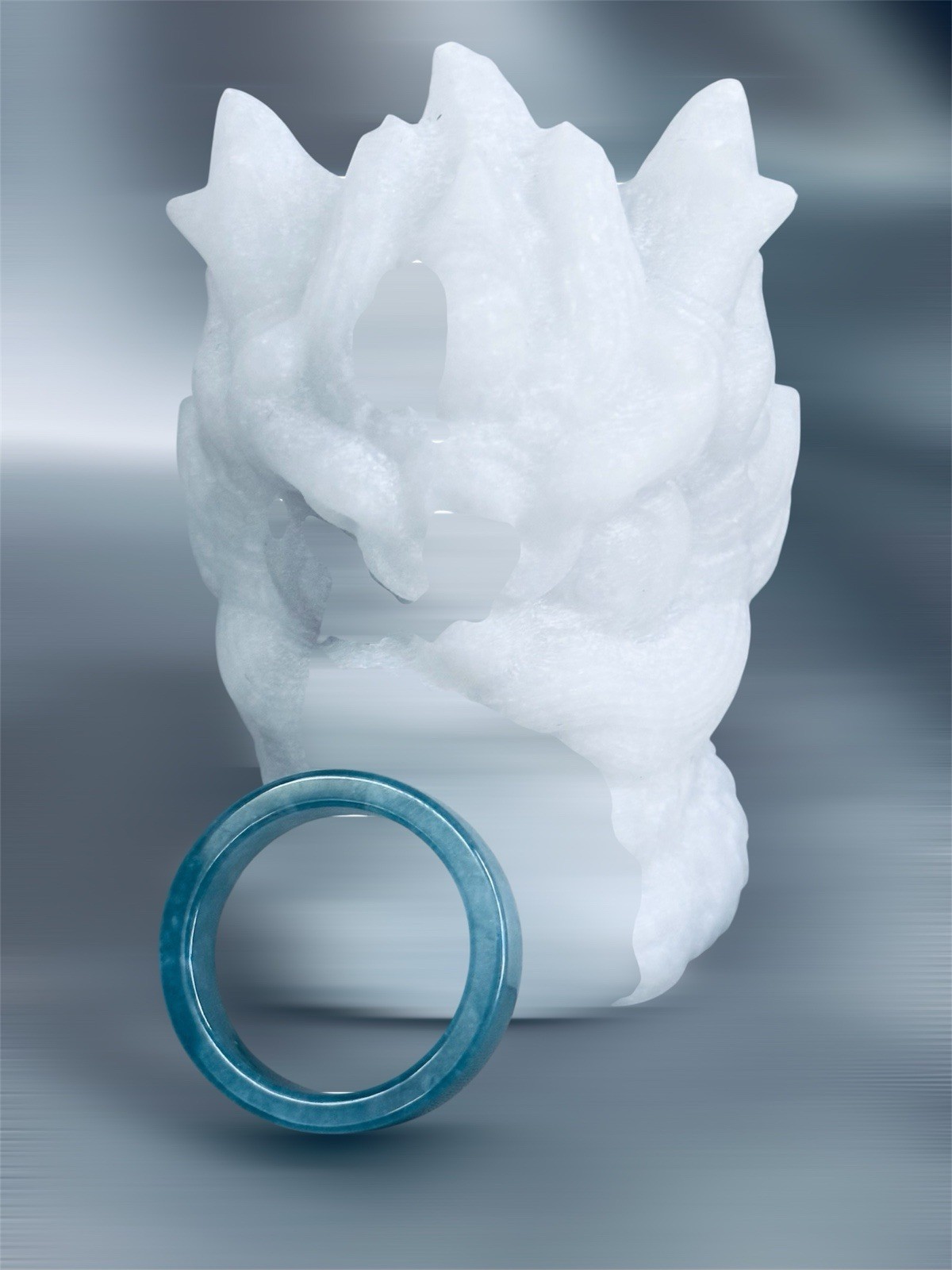 Natural Blue Water Jadiete Ring Band Size 7
