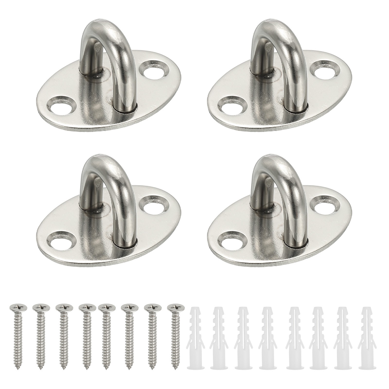 4Pcs Stainless Steel Ceiling Hooks, Oval Pad Eyes Plate Silver